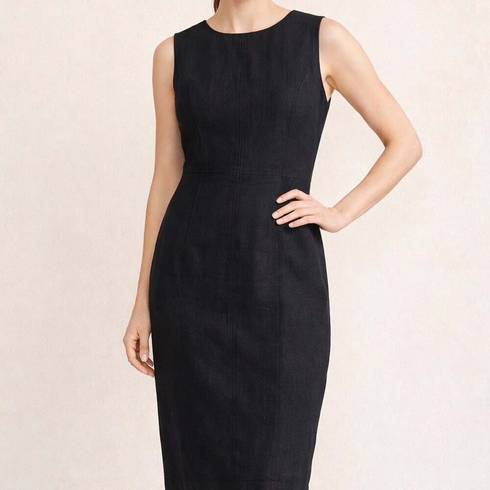 Talbots Black Irish Linen Sheath Dress Tailored Classic Workwear Petite 4 Luxury